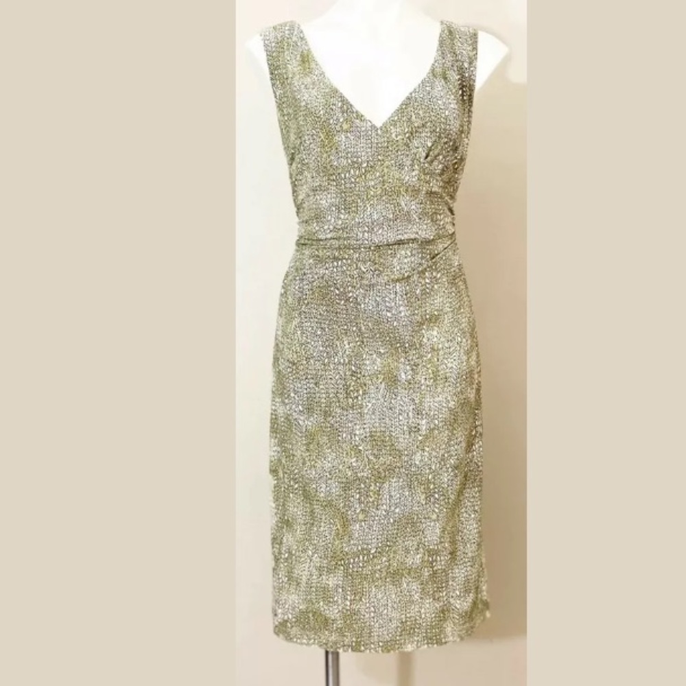 Adrianna Papell Olive Green and Silver Embellished Sheath Dress - Picture 2 of 8